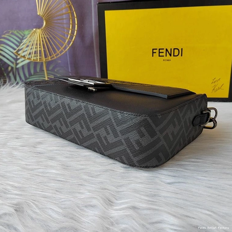 Affordable HOT Motif Black Fabric Baguette Fendi FF Bag Medium In 0807